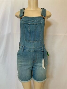 reCreation Denim Short Overalls in Medium Blue Wash Size 6 Raw Hems NWT